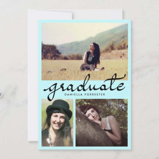 かわいい大学院の書道3枚、青 招待状 (正面)