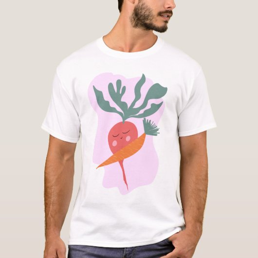 かわいい大根とニンジンのキャラクター Tシャツ (正面)