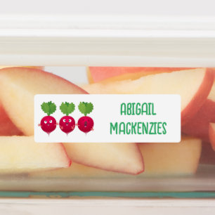 かわいい大根の三色漫画のパーソナライズされた野菜 ラベル