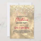 かわいい大理石アート金ゴールドフェイクグリッタークリスマス 招待状 (正面)