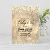 かわいい大理石アート金ゴールドフェイクグリッターモノグラム 招待状 (スタンド正面)