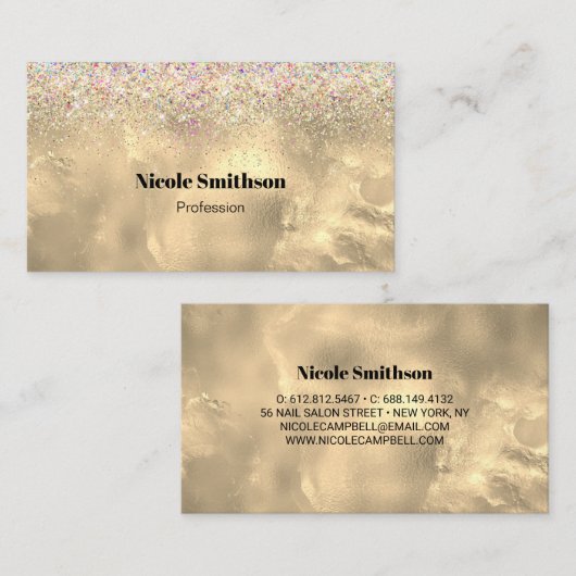 かわいい大理石アート金ゴールドフェイクグリッター 名刺 (正面/裏面)