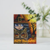 かわいい大目ウィッチガール&フクロウお洒落ハロウィン 招待状 (スタンド正面)