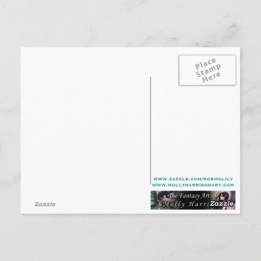 かわいい大目ゴシック体の妖精とドラゴンアート ポストカード (裏面)