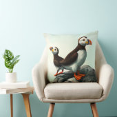 かわいい大西洋のパフィン、海の上の岩 クッション (椅子)