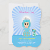 かわいい天のプリンセスと子猫の7歳の誕生日 招待状 (正面)