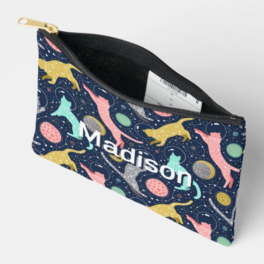 かわいい天上の神秘的な宇宙パーソナライズされた猫 アクセサリーポーチ (見開き)