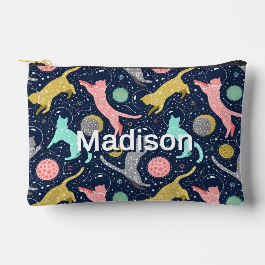 かわいい天上の神秘的な宇宙パーソナライズされた猫 アクセサリーポーチ (正面)