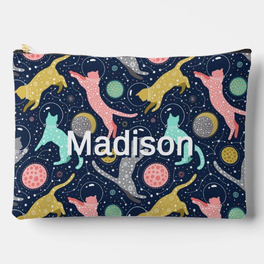 かわいい天上の神秘的な宇宙パーソナライズされた猫 アクセサリーポーチ (正面)