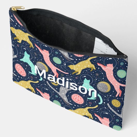 かわいい天上の神秘的な宇宙パーソナライズされた猫 アクセサリーポーチ (見開き)