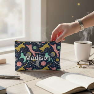 かわいい天上の神秘的な宇宙パーソナライズされた猫 アクセサリーポーチ