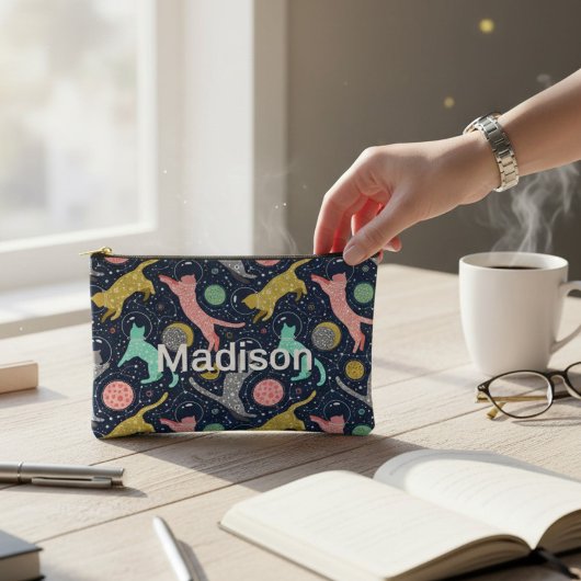 かわいい天上の神秘的な宇宙パーソナライズされた猫 アクセサリーポーチ
