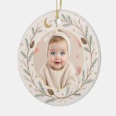 かわいい天体の赤ちゃんの最初のクリスマス写真 セラミックオーナメント (左)