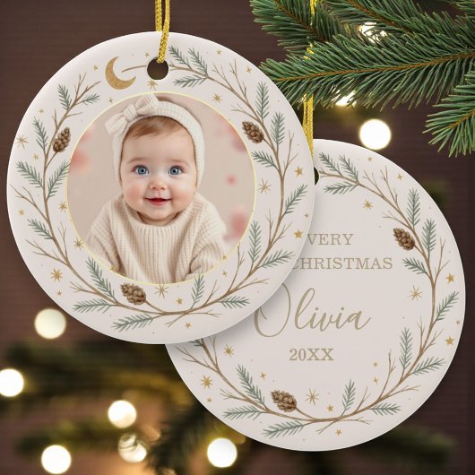 かわいい天体の赤ちゃんの最初のクリスマス写真 セラミックオーナメント