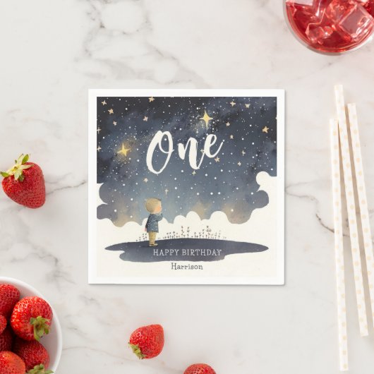 かわいい天体誕生日スターズウォーターカラーボーイ スタンダードカクテルナプキン (インサイチュ)