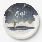 かわいい天体誕生日スターズウォーターカラーボーイ ペーパープレート (正面)