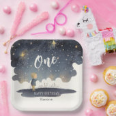 かわいい天体誕生日スターズウォーターカラーボーイ ペーパープレート (パーティー)