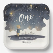 かわいい天体誕生日スターズウォーターカラーボーイ ペーパープレート (正面)