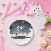 かわいい天体誕生日スターズウォーターカラーボーイ ペーパープレート (パーティー)