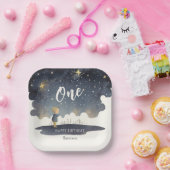 かわいい天体誕生日スターズウォーターカラーボーイ ペーパープレート (パーティー)