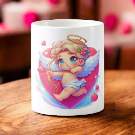 かわいい天使のキューピッドのバレンタイン狙撃 ピンクハート コーヒーマグカップ