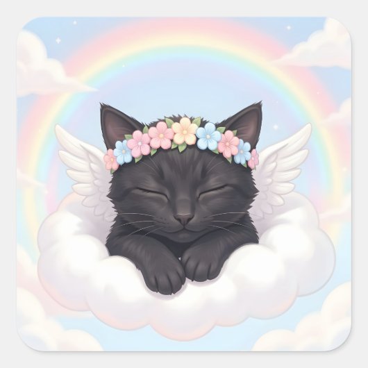 かわいい天使の子猫ステッカー スクエアシール (正面)