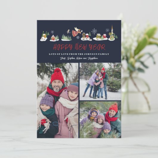 かわいい天使の平和オン・アース写真新年3枚 シーズンカード (スタンド正面)