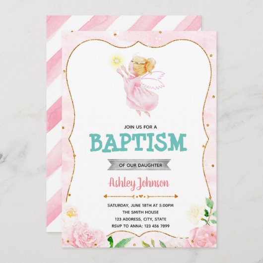 かわいい天使バプテスマパーティの招待状 招待状 (正面/裏面)