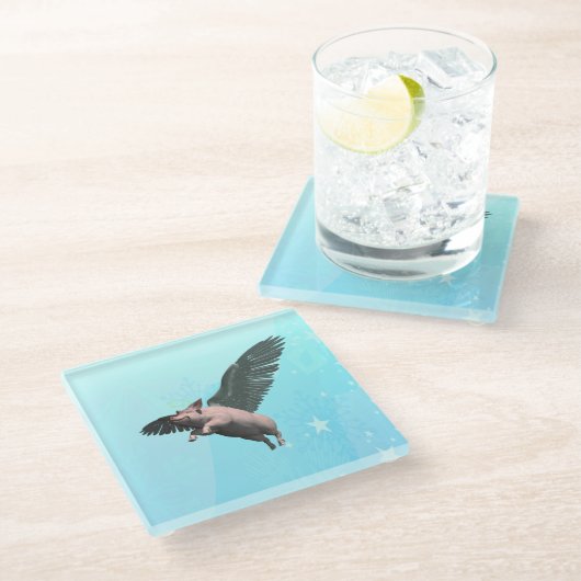 かわいい天使飛んでいるの豚の空 ガラスコースター (アングル)