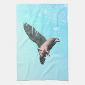 かわいい天使飛んでいるの豚の空 キッチンタオル (縦)