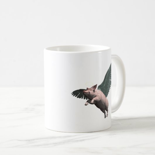 かわいい天使飛んでいるの豚の空 コーヒーマグカップ (正面右)