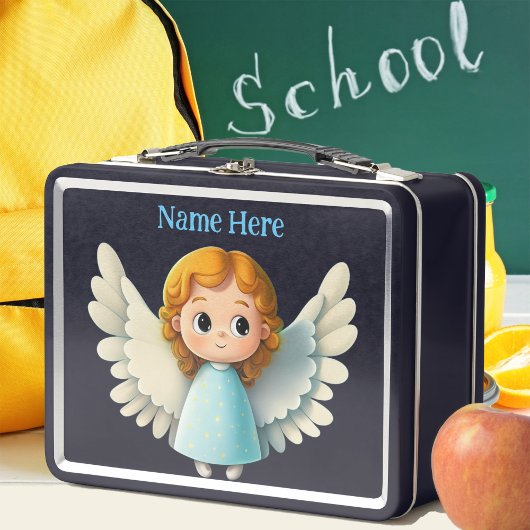 かわいい天天使の女の子と翼の漫画グラフィック メタルランチボックス