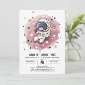 かわいい天空のウィムジー宇宙飛行士誕生日 招待状 (スタンド正面)