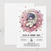 かわいい天空のウィムジー宇宙飛行士誕生日 招待状 (正面/裏面)