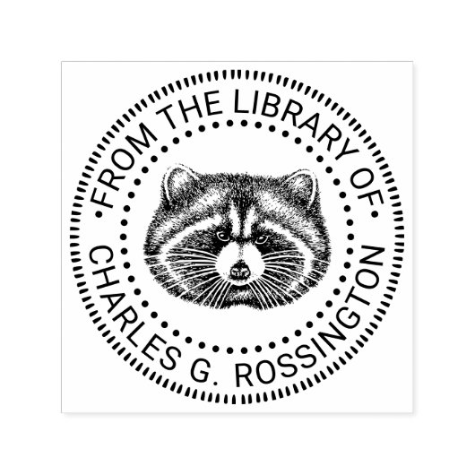 かわいい太ったアライグマの顔の図書館の本の名前 セルフインキングスタンプ (デザイン)