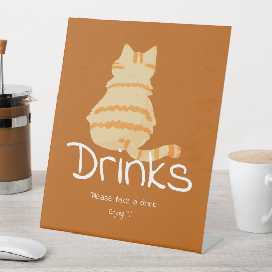 かわいい太ったオレンジ色の猫のベイビーシャワーの飲み物 台座サイン (インサイチュ)