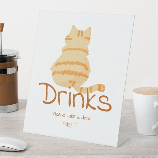 かわいい太ったオレンジ色の猫のベイビーシャワーの飲み物 台座サイン (インサイチュ)