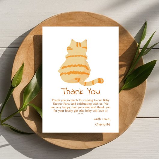 かわいい太ったオレンジ色の猫のベビーシャワー サンキューカード