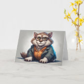 かわいい太った猫がシャツとジャケットを着ている カード (黄色い花)