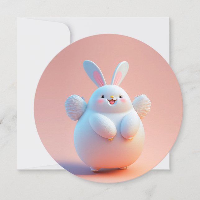 かわいい太った白うさぎ（羽つき） (正面)