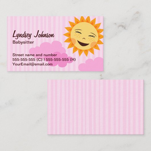 かわいい太陽とピンクベビーシッターの名刺 名刺 (正面/裏面)