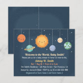 かわいい太陽と惑星の宇宙ベビーシャワー 招待状 (正面/裏面)