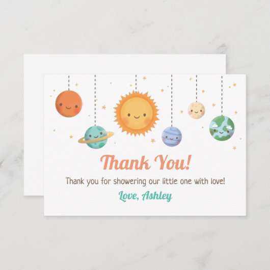 かわいい太陽と惑星ベビーシャワーありがとう 招待状 (正面/裏面)
