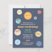 かわいい太陽と惑星天文学宇宙誕生日 招待状 (正面)