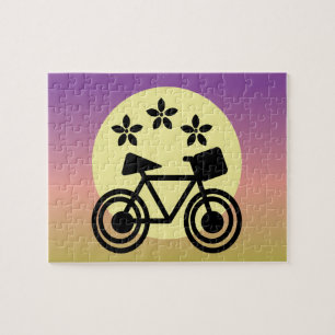 かわいい太陽と自転車の花柄と虹のグラデーション ジグソーパズル