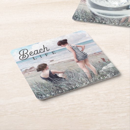 かわいい太陽のキスと塩辛いビーチ生活 スクエアペーパーコースター (アングル)