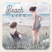 かわいい太陽のキスと塩辛いビーチ生活 スクエアペーパーコースター (正面)