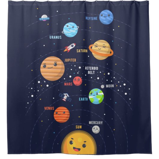 かわいい太陽のシステムデザイン シャワーカーテン (正面)