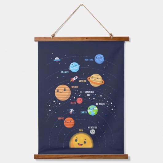 かわいい太陽のシステムデザイン 吊り下げ型タペストリー (正面)