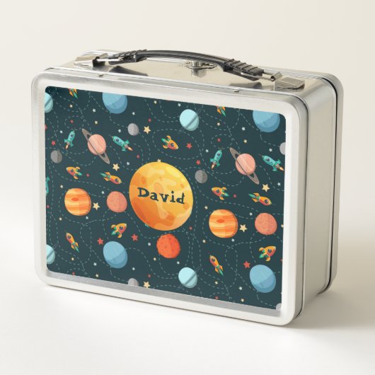 かわいい太陽の宇宙シパーソナライズされたステムの子供の名前 メタルランチボックス (裏面)